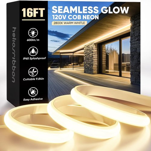 COB Neon Rope Lights - 16ft Warm White LED Strip | Waterproof, Super Bright, Cuttable Design
