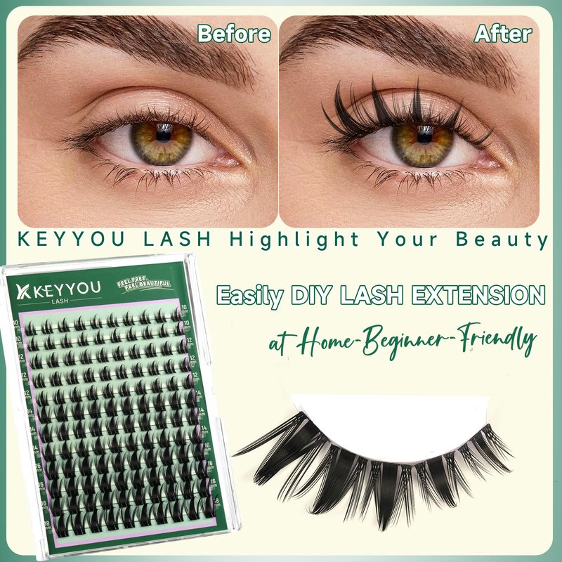 KEYYOU Manga Lash Clusters Fairy Cluster Eyelash Extensions Cosplay at home Wispy False Eyelashes 10-18mm Lashes Easy to Apply for Beginner Individual Fake Eyelashes D Curl Extension with Spikes