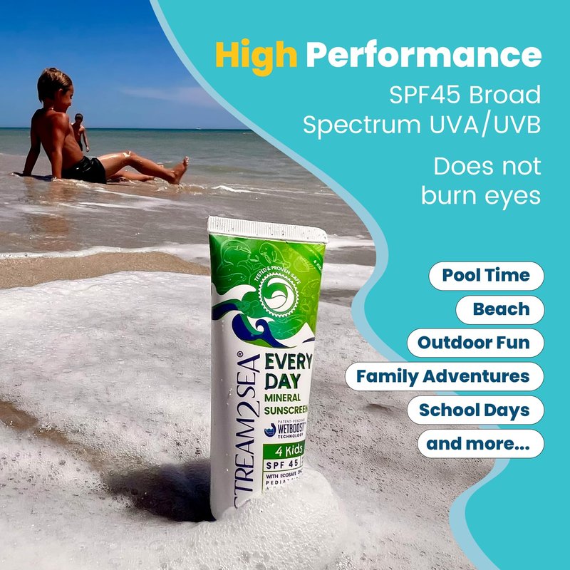 STREAM 2 SEA Every Day Kids Mineral Sunscreen SPF 45 Broad Spectrum — Gentle for Baby | Reef Safe, Biodegradable, EWG Verified | Zinc Oxide, Chamomile & Calendula | Water Resistant 80 Min 2.5 Fl Oz