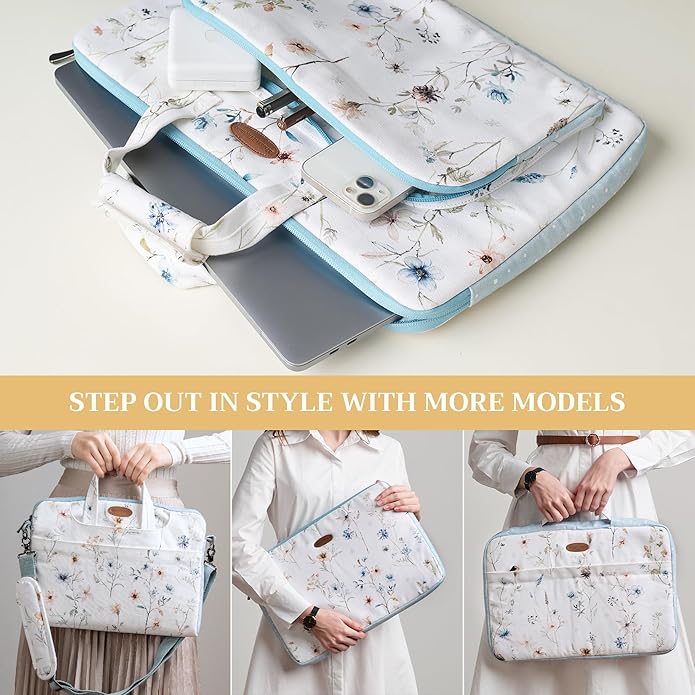 Maison d'Hermine Laptop Bag with Pocket Upto 15.5 inch Stain and Water Repellent Cotton Canvas Spring Summer (Ice Florals)