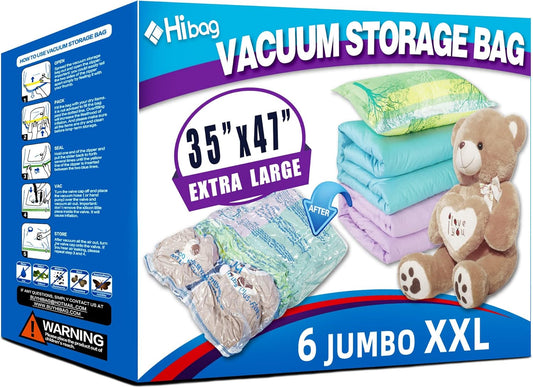 XXL Jumbo Vacuum Storage Bags by [Brand Name] - 47''X35'' Space Saver for Blankets, Bedding & Comforters (6 Pack)