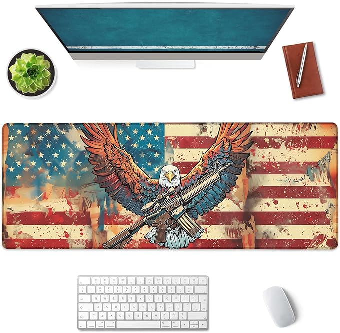 Mounidso Patriotic Eagle Large Mouse Pad, Gaming Mouse Pad, Keyboard Mat, Non-Slip Rubber Base, Office Accessories, Desk Mat, MousePads for School, Work, Home Decor Gifts 31.5" x 11.8"