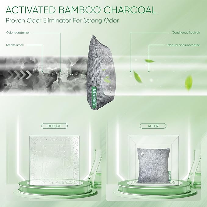Innmily Activated Charcoal Odor Absorber, Odor Eliminator for Strong Odor,Bamboo Charcoal Air Purifying Bags for Shoe Home Car Closet Pet, Sneaker Deodorizer, Smoke Room Deodorizer(4 x 200g)