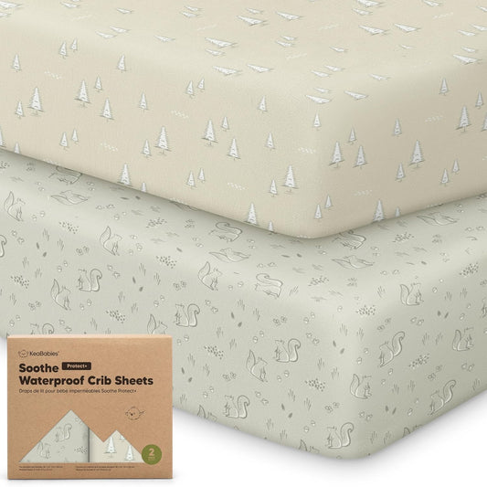 Regine Switzerland 2-Pack Waterproof Crib Sheets - Organic Cotton, Soft & Durable, 52x28 for Boys & Girls