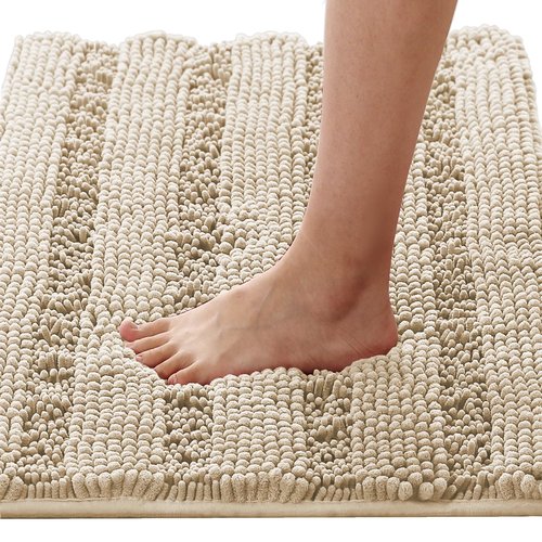 H.VERSAILTEX Bath Mats for Bathroom Non Slip Thick Chenille Striped Bath Rug Absorbent Fluffy Soft Shaggy Rugs Washable Dry Fast Plush Mats for Indoor, Bath Room, Tub - 20" x 32", Fog