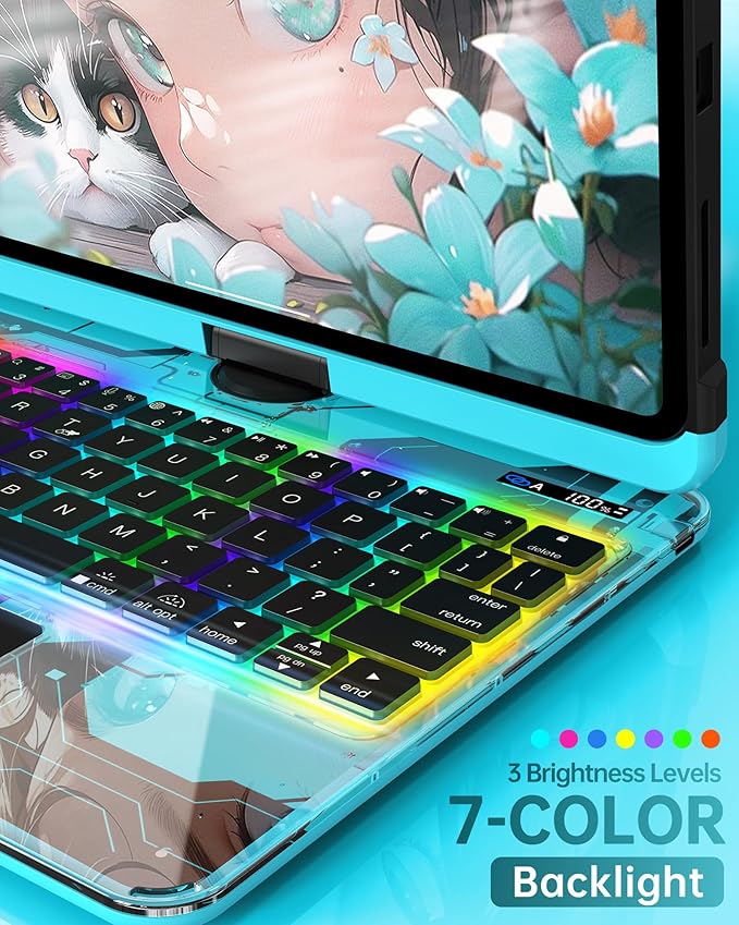 Intermerge Transparent Case with Keyboard for iPad Air 13"(M4/ M3/ M2, 2026/2025/ 2024) & Pro 12.9" (2022-2018) - 360° Swivel Multi-Touch Trackpad, 7-Color Backlit, Pencil Holder, Nebula Core X