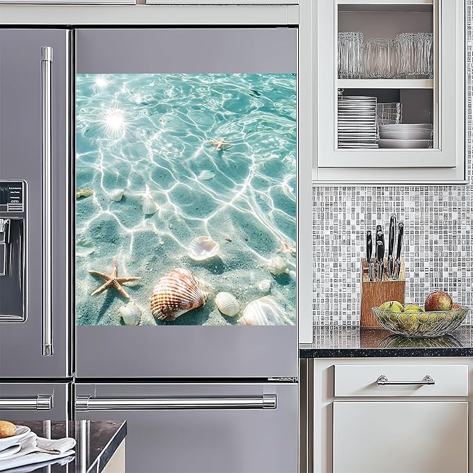 NYZE Dishwasher Magnets Cover, Dishwasher Magnetic Sticker Decorative, 23 x 26 Inch Reusable Dish Washer Cover Mat for Dishwashers (Underwater Seashells)