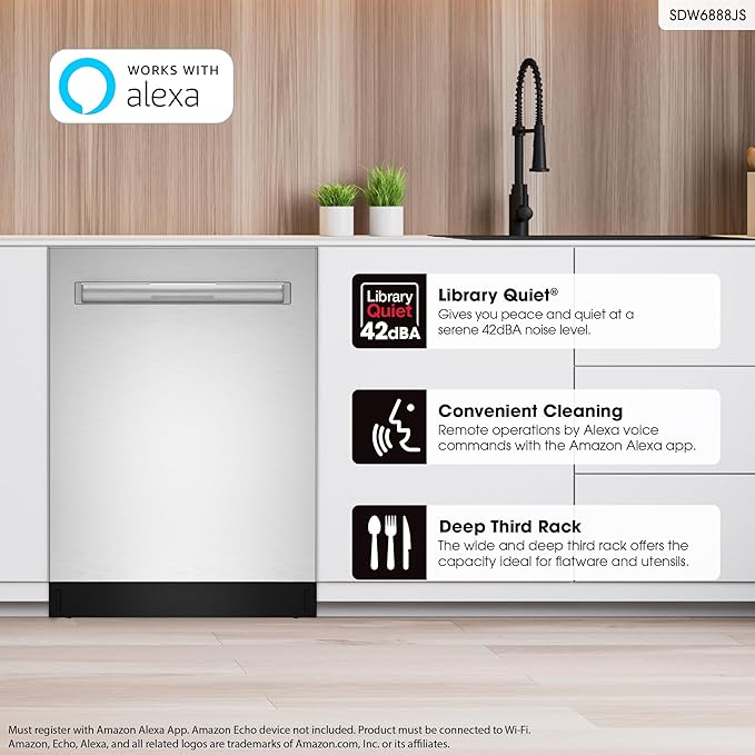 Sharp SDW6888JS 42 dBA Stainless Fully Integrated Built-in Smart Dishwasher