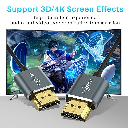 Twozoh Flexible & Slim Long HDMI Cable 30FT 2 Pack, Ultra Thin HDMI Cord Supports High Speed 4K@60Hz 18gbps 2160P/1080P