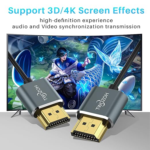 Twozoh Slim 4K HDMI Cable 1FT 10 Pack, Ultra Thin & Flexible Skinny HDMI to HDMI 2.0 Cord Support 4K/60HZ 18gbps Laptop, Monitor, PS5, PS4, Xbox One, Fire TV