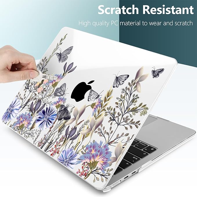 TWOLSKOO for MacBook Air 15 inch Case 2026 2025 2024 2023 Release M5 A3448 M4 A3241 M3 A3114 M2 A2941, Plastic Hard Shell & Screen Protector & Keyboard Cover & Type C Adapter, Garden Flower