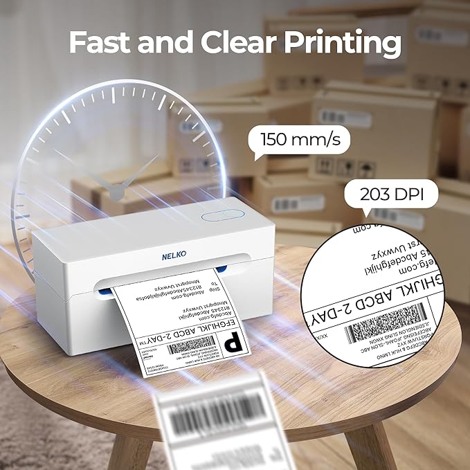 Nelko Bluetooth Thermal Shipping Label Printer, Wireless 4x6 Shipping Label Printer for Small Business, Support Android, iPhone and Windows, Widely Used for Amazon, Shopify, Etsy(White)