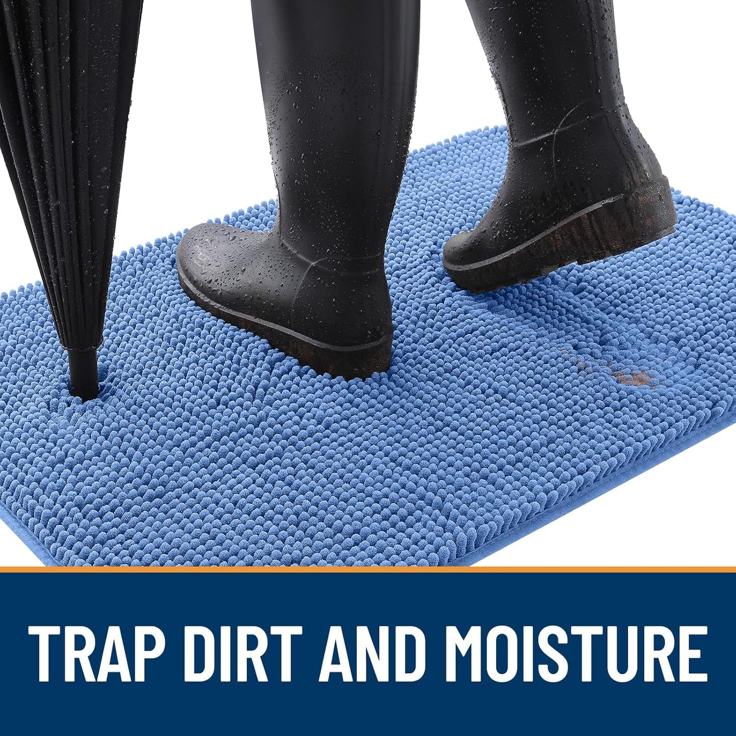 OLANLY Dog Door Mat - Absorbent Non-Slip Washable Doormat for Muddy Paws | 44x24 Cornflower Blue