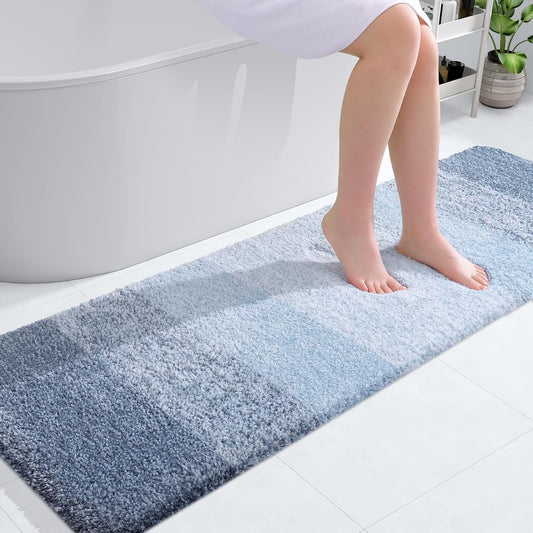 OLANLY Bathroom Runner Rug - Extra Soft Microfiber Mat | Quick Dry, Washable, 59x20 Inches, Blue