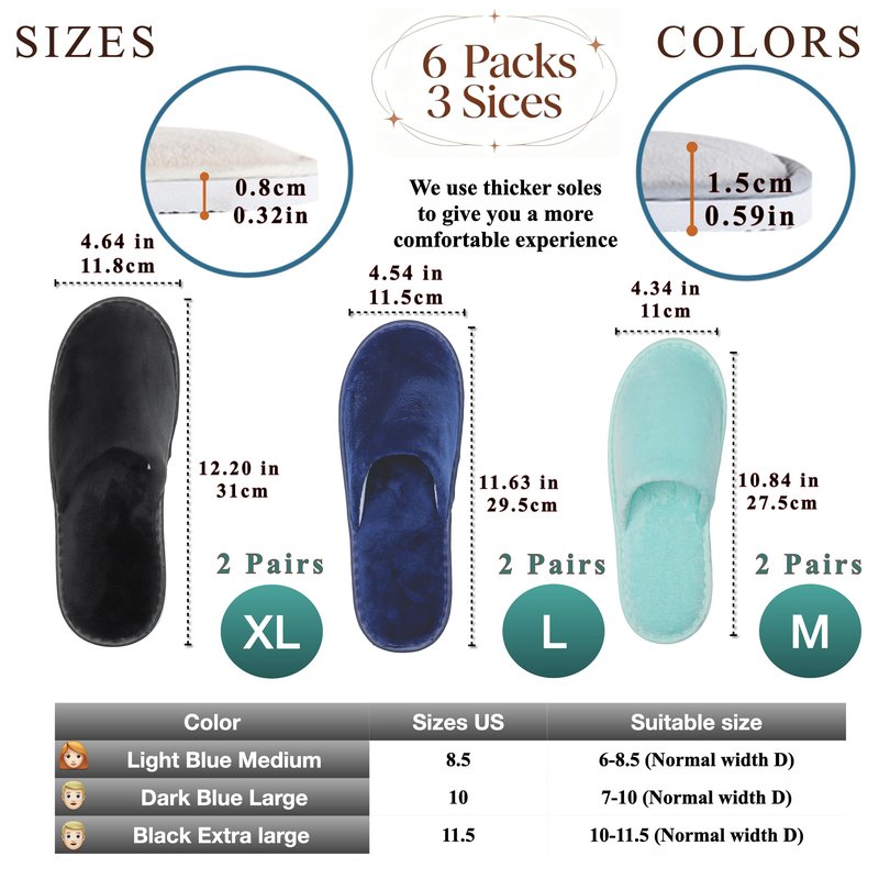 OSTADARRA 6 Pairs Spa Slippers, Non Slip Disposable Slippers For Guest, Washable Reusable, Which Can Be Used As Women Men, House, Indoor, Bathroom, Bedroom, Hotel, Bride Slippers (2 sizes)