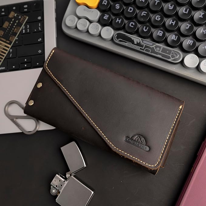 Topstache Belt Clip Leather Phone Holster with Card Holder for iPhone 17/16 Pro Max - Leather Belt Holder for Galaxy S25/S24 Ultra - Cell Phone Case Fit with Protective Case, XL,Darkbrown