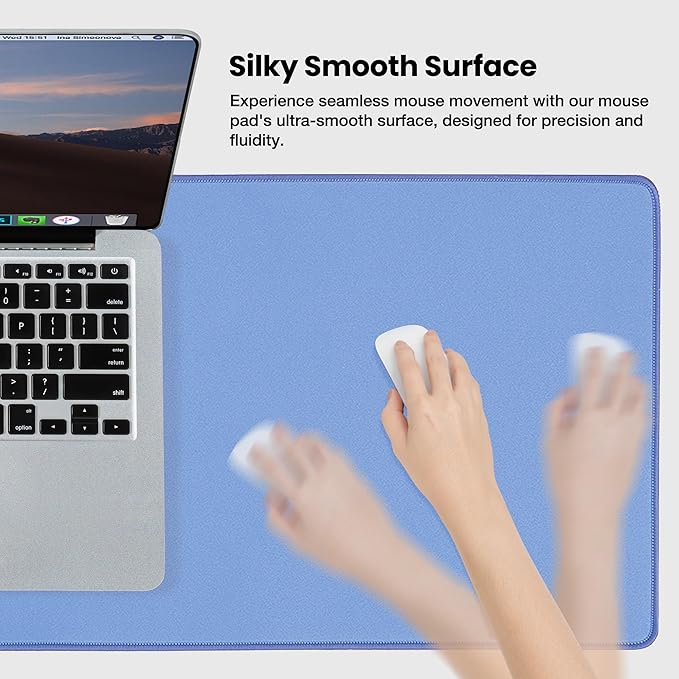 ALOANES Blue Waterproof Desk Mat, Large, with Extended Mouse Mat, Office Desk Protector with Anti-Slip Base, Stitched Edge, Grain Jacquard Surface, Perfect for Gamer, Home Large(27.6" x11.8"x0.12")