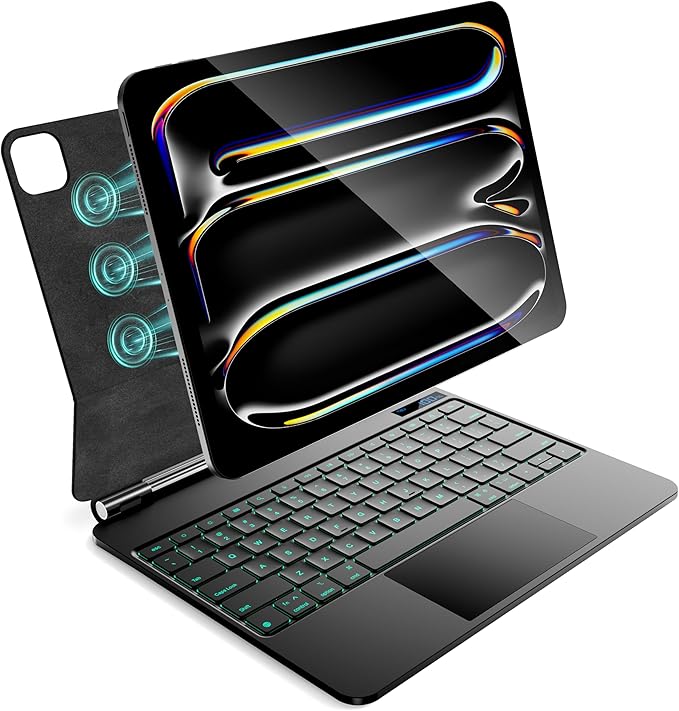 CSZZACME for iPad Pro 13 inch M5 2025 & M4 2024 case with Keyboard M4,Magnetic Attach,Multi-Gesture Trackpad,7-Color Backlit,Shortcut Keys,Auto Sleep/Awake,Magic Keyboard for iPad Pro 13-inch, Black