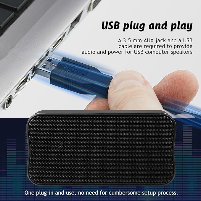 DEPUDA USB Computer Speakers for Desktop PC, Laptop Speaker, Portable Mini Stereo Speakers, Plug and Play, Clear Sound, Compact Size, Black