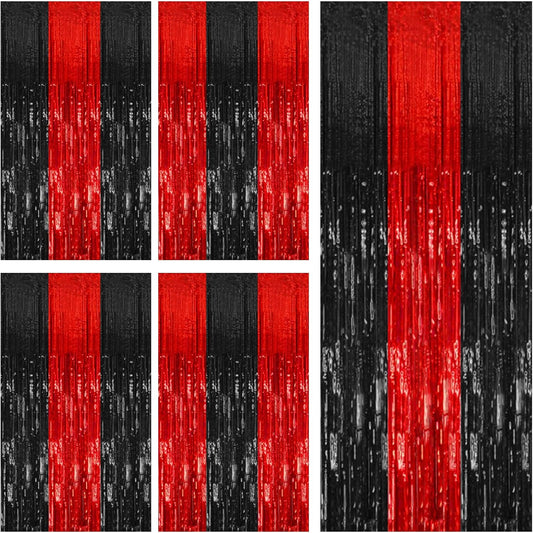 Regine Switzerland Party Backdrop Streamers - 5 Pack Metallic Tinsel Curtains for Events | Black & Red