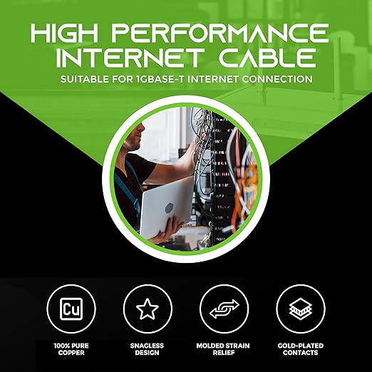 GearIt 24-Pack, Cat5e Ethernet Patch Cable 2 Feet - Snagless RJ45 Computer LAN Network Cord, Black