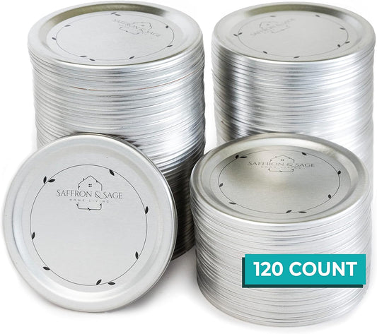 Saffron & Sage Canning Lids - 120 Count Regular Mouth Universal Lids for Ball & Kerr Jars | Food Grade, Rust Proof, Durable Seal