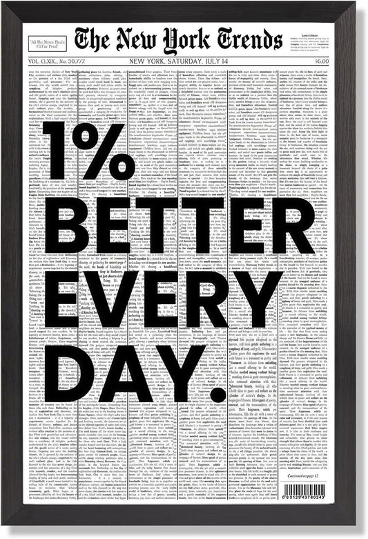 Skiennix Black And White Newspaper Canvas Wall Art - Inspirational Daily Quote Typography | 12x16in Framed Decor