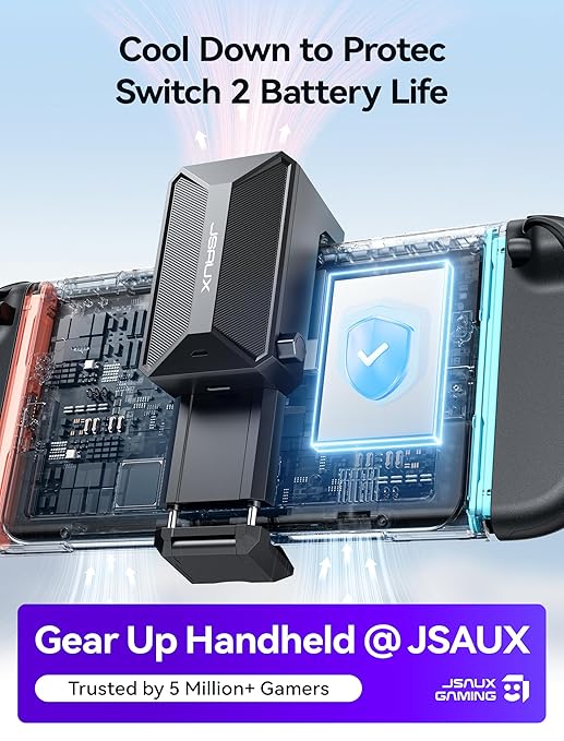 JSAUX Cooling Fan for Switch 2 (2025), Cool Down Accessories for Switch 2 (Stepless Adjustable Fan Speed), Cools to Enhance Performance & Extend Console Battery Life - Black (GP0201A)