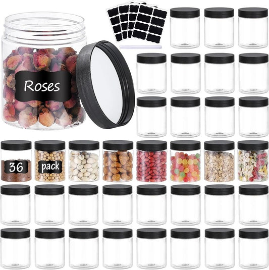 36PCS 8OZ Plastic Jars - Refillable Round Containers with Screw-On Lids for Food, Cream & Lotion | Black