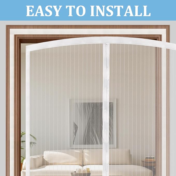 Amzjjle Magnetic Screen Door - Self Sealing, Heavy Duty, Hands Free Mesh Partition Keeps Bugs Out Let Breeze in- Pet and Kid Friendly - Keep Open Feature (White, Fit Door Size 48 x 80 Inch)