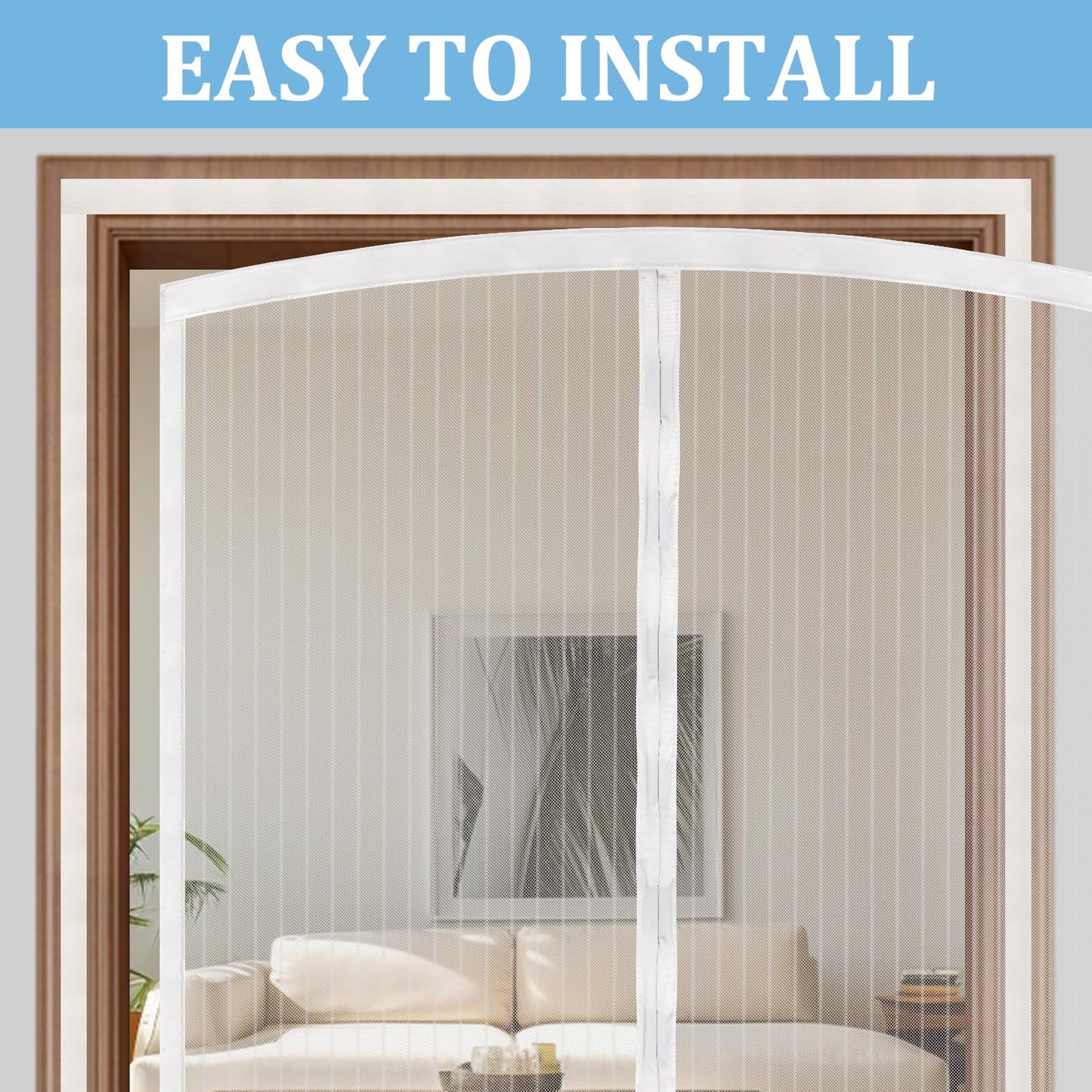 Magnetic Screen Door - Self Sealing, Heavy Duty, Hands Free Mesh Partition Keeps Bugs Out Let Breeze in- Pet and Kid Friendly - Keep Open Feature (White, Fit Door Size 36 x 96 Inch)