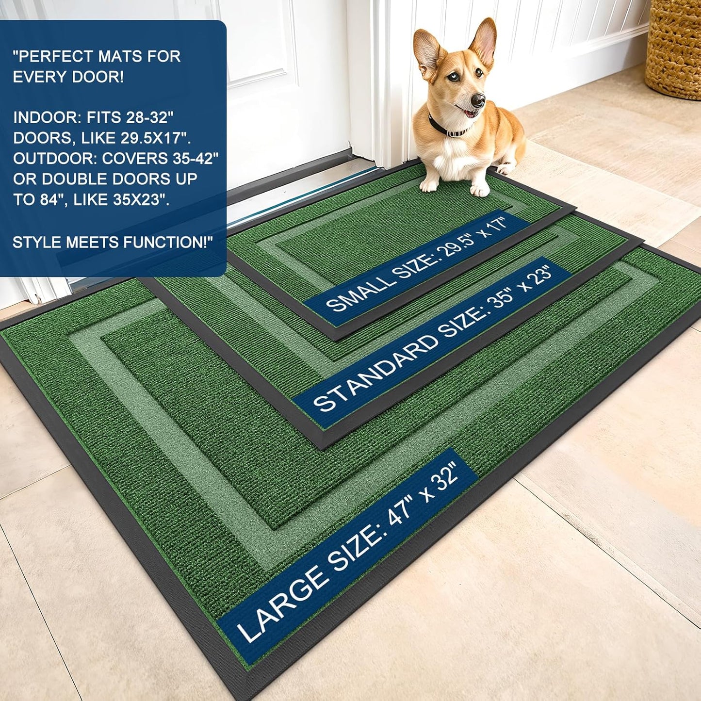 OLANLY Indoor Outdoor Front Door Mat - Waterproof All-Season Doormat, Sturdy Rubber, Easy Clean | 71x47, Green