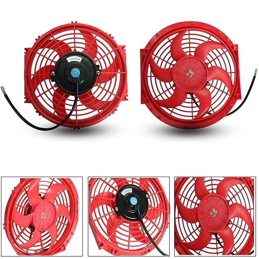 FSBCGT 2PCS 10 inch Slim Fan Push Pull Electric Radiator Cooling 12V 80W Mount Universal Kit Red