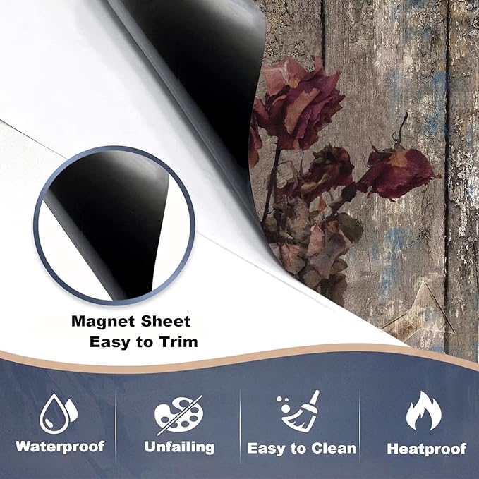 Retro Farm Wood Dishwasher Cover Door Decorative,Retro Rose Dishwasher Magnet Cover Front Sticker,Vintage Farm Floral Dishwasher Decal Home Appliance Panel Stickers 23"x26"