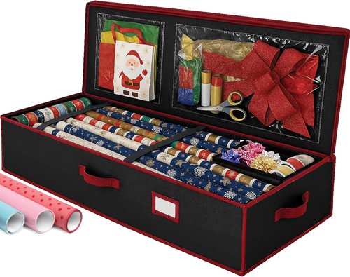 Christmas Wrapping Paper Organizer - Fits Up to 24 Rolls | Storage Bag with Straps & Pockets (Black)