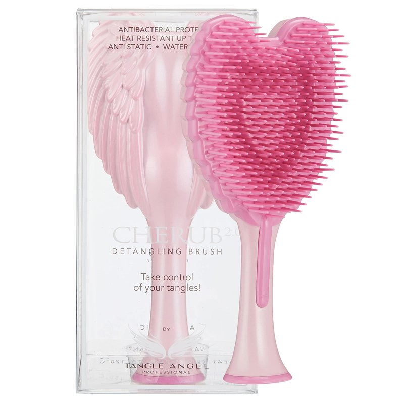 Kids Mini Hairbrush Detangler - Anti Static Soft Detangler Hair Brush for Girls, Kids - Detangle Hair Brush for Wet, Dry, Curly, Thick, Straight, or Wavy Hair - Tangle Angel Cherub - Gloss Pink