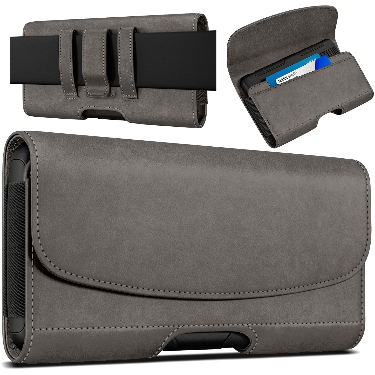 BOMEA Holster for Samsung Galaxy Ultra S25 S24 S23 S22 S21 A73 A54 A53 A35 A34 A33 A32, Google Pixel 8 9 Pro XL, Extra Large Cell Phone Belt Holder Case with Clip, Men's ID Card Pouch, Pewter X-Large