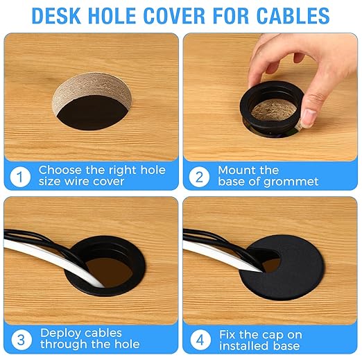 BOPOREAE Desk Grommet 1-1/2" (38 mm), Desk Cord Hole Cover, Cable Grommet ABS Plastic, Desk Hole Grommet for Office and Home Table Cable, Detachable Cable Cord Organizer (White 8 Pcs)