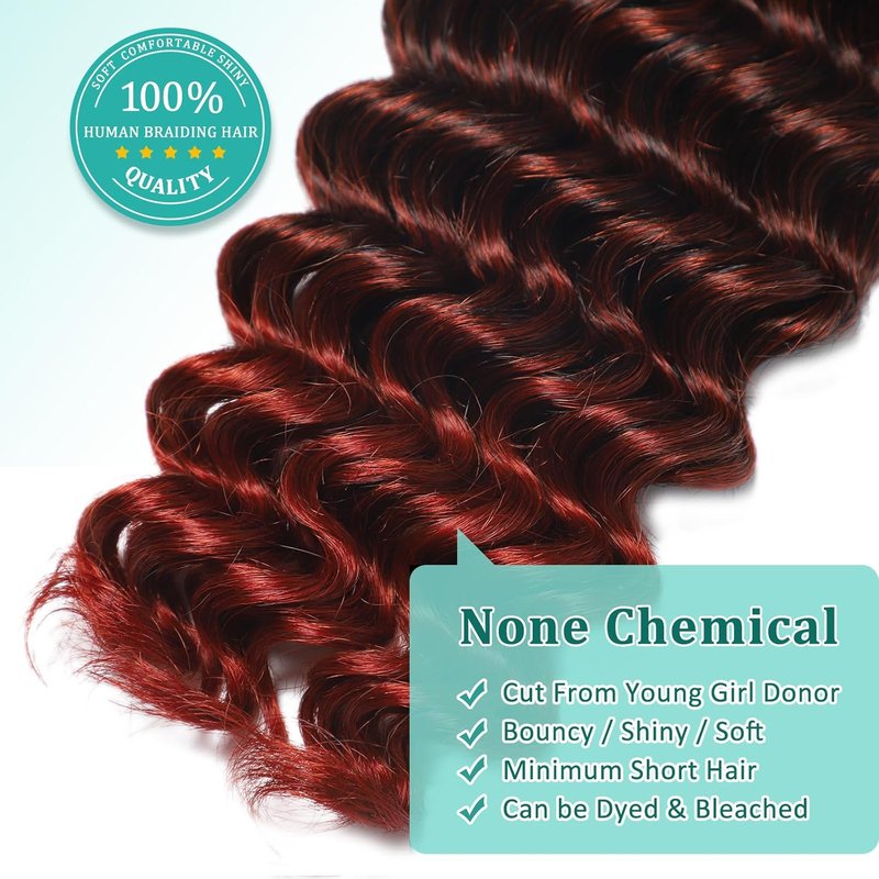 Ombre Human Braiding Hair - 14 Inch Deep Wave Bulk for Knotless Bohemian Braids | 3 Bundles T1B/350