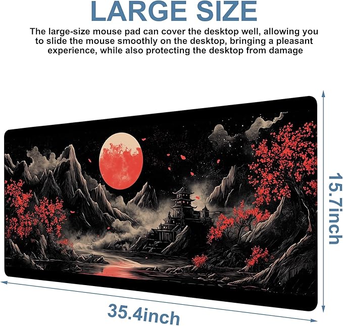 NITAHHHY Chinese Style Painting Gaming Mouse Pad 3mm Thick Stitched Edge Waterproof Non-Slip Large Computer Keyboard Mouse Mat,Suitable for Office Entertainment Decorative Desk Pad 35.4 x 15.7 Inches