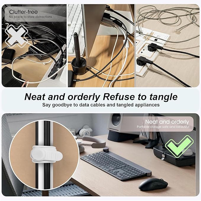 Nearockle 16Pcs 4.2" Silicone Cable Ties Cord Organizer for Cable Management, Reusable Cable Organizer Electronic Accessories in Home,Office,Kitchen,School,Travel (Black & White)