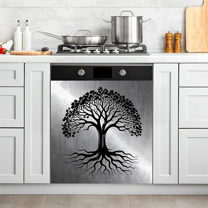 NYZE Black Tree of Life Dishwasher Magnets Decorative Cover Waterproof Magnetic Refrigerator Dish Washer Covers Panel for Kitchen Home Appliance Decor 23 x 26 Inch