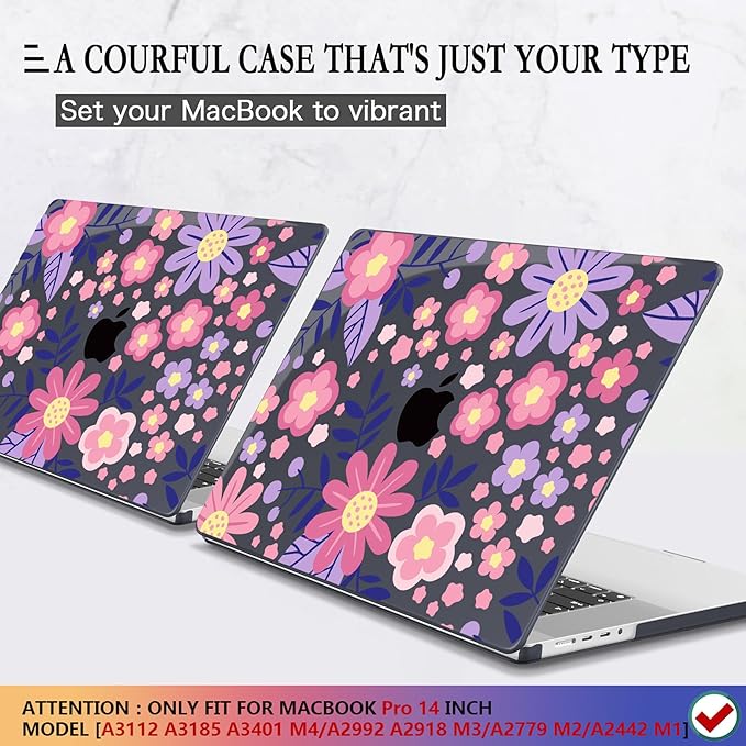 CISSOOK Compatible with MacBook Pro 14 inch 2026-2021 Release M5 M4 M3 M2 M1 Chip A3434 A3427 A3426 A3112 A3185 A3401 A2918 A2992, Hard Shell Case Keyboard Cover Screen Protector, Stylized Flowers