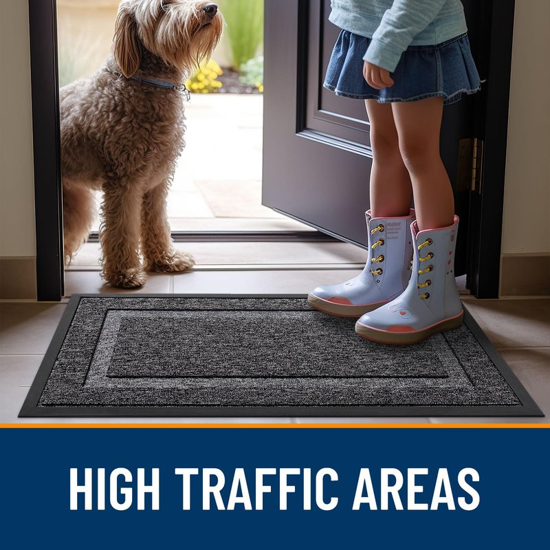 OLANLY Front Door Mat Indoor Outdoor Entrance, Waterproof All-Season, All-Weather Doormat, Sturdy Natural Rubber, Low Profile, Easy Clean Patio Porch Entryway Mat, 47x17, Black and White
