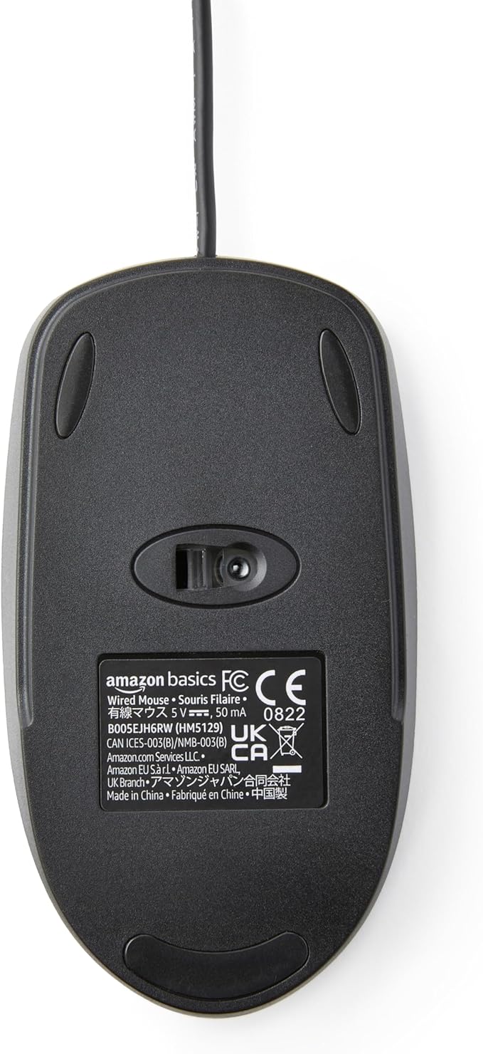 Amazon Basics 3-Button USB Wired Computer Mouse, Black, 30-Pack