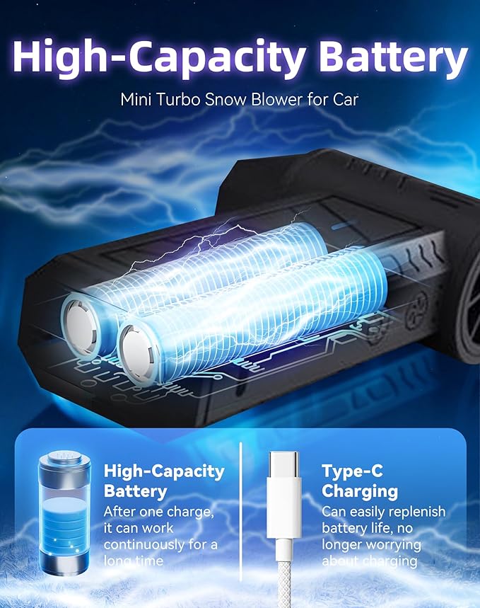 2026 Upgrade Led Turbo Blower, 100,000 RPM Mini Turbos Snow Blower, 3-Speed Modes with Vacuum Kit, Portable Turbo Snow Blower, for Winter Snow and Dust Cleaning (1Pcs)