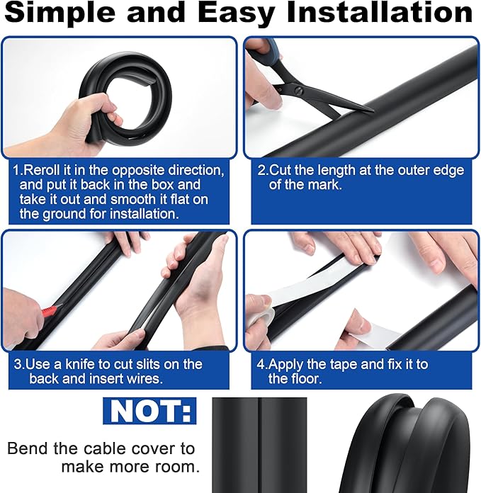 LZEOY 6ft Cord Covers - Grey Floor Cable Management, Hide Cord Cover, Electrical Cable Hider - Cavity: 0.78" W x 0.32" H
