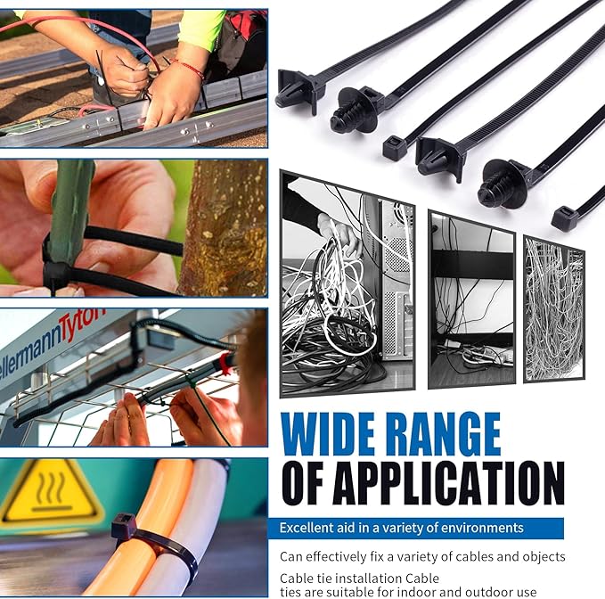 CIOM 150pcs Push Mount Cable Zip Tie with Car Wire Loom Routing Clips for Cars Boat Trailer UTV Jeep Wrangler Engine Bay Self Locking Straps，Universal.