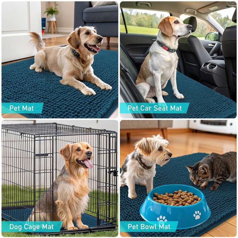 OLANLY Dog Door Mat for Muddy Paws 40x32, Absorbs Moisture and Dirt, Absorbent Non-Slip Washable Doormat, Quick Dry Chenille Mud Mat, Entry Indoor Entryway Carpet for Inside Floor, Atlantic Blue