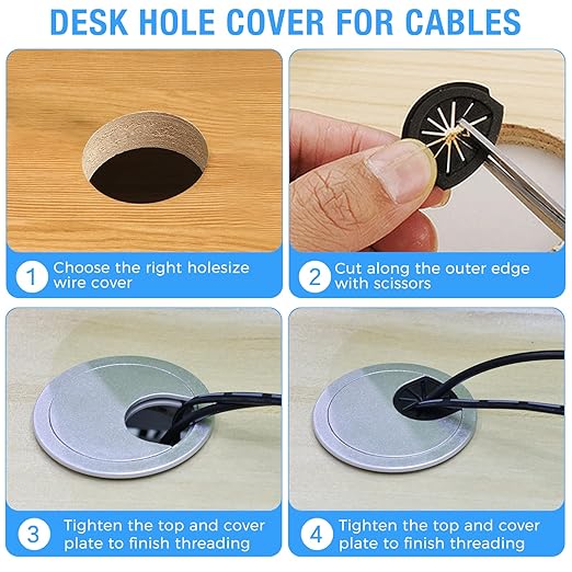 BOPOREAE Desk Grommet 2-3/8" (60 mm), Desk Cord Hole Cover, Cable Grommet ABS Plastic, Desk Hole Grommet for Office and Home Table Cable, Detachable Cable Cord Organizer (Silver Sand 8 Pcs)